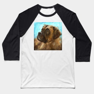 Thick Oil Painting of a Brown Coated Boxer Dog Looking to the Side on Blue Background Baseball T-Shirt